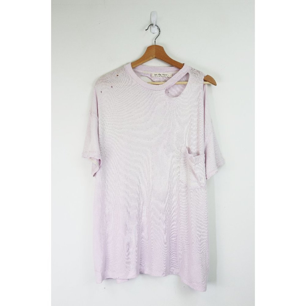 NWT Free People Lucky Distressed Oversized Pocket Crew Tee Shirt Lavender Medium - Picture 4 of 10